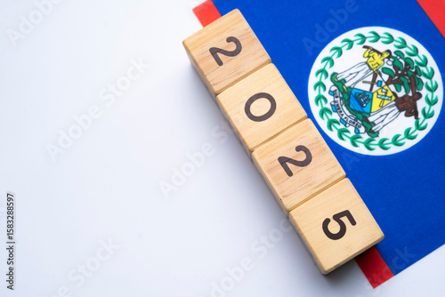 2025, Belize, Belize flag with date block, Concept, Important events for Belize in the new year, election, economy, social activities, central bank, Belize foreign policy