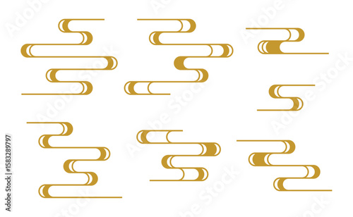 金の霞模様の和風ベクター素材セット