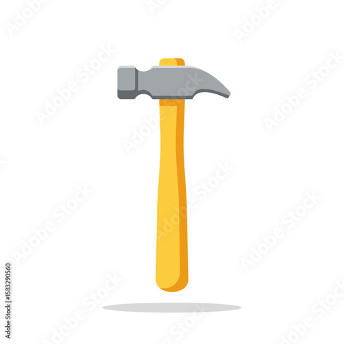 A simple vector illustration of a classic claw hammer with a yellow handle and grey head, isolated on a clean white background.