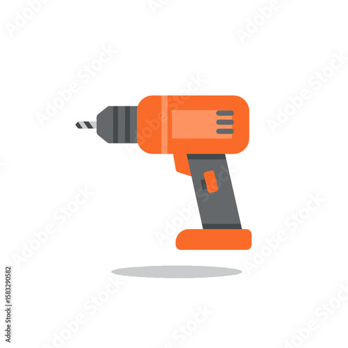 A modern orange and grey cordless drill with a metal drill bit is depicted on a white background, symbolizing construction and DIY projects.