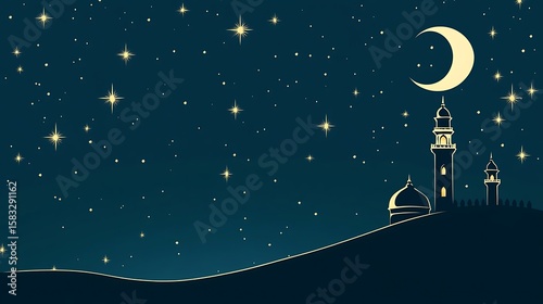 Silhouetted mosque at night, starry sky