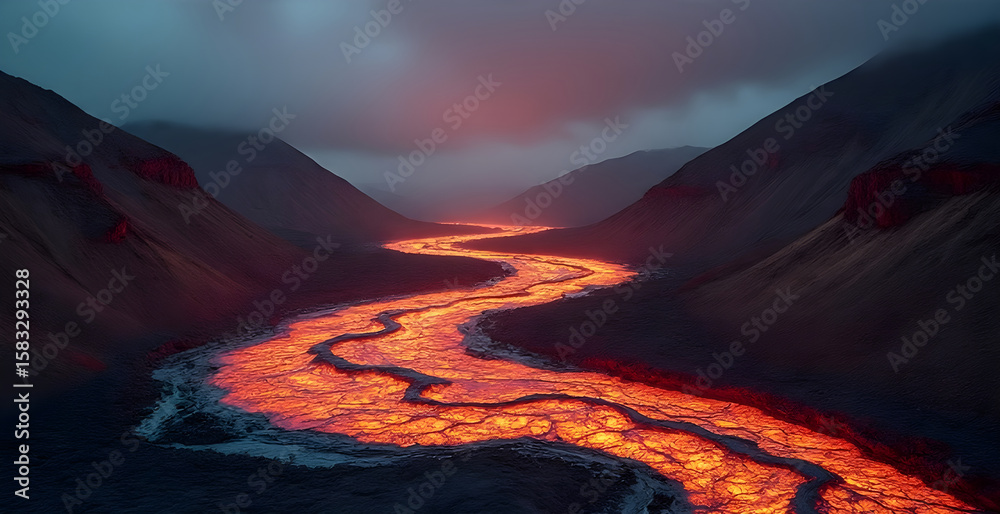 Fototapeta premium hot lava flowing in the mountains