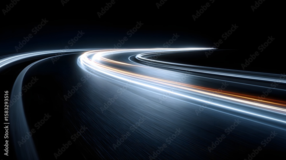 Fototapeta premium Light Trails on Winding Road at Night: Abstract Motion