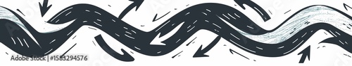 A simple hand-drawn illustration of black and white wavy lines on a solid background,