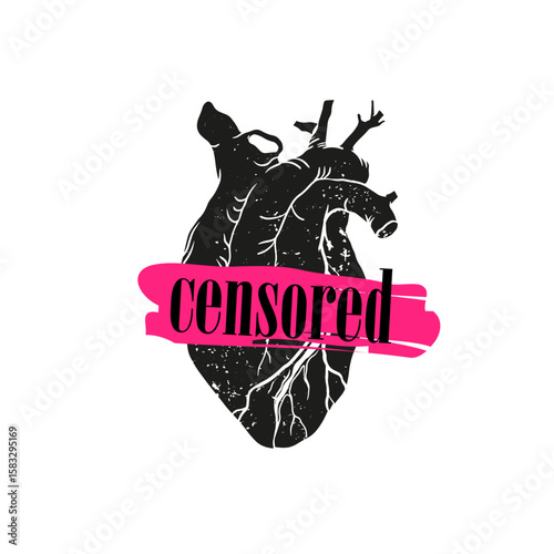 Human heart, hand drawn realistic illustrations. Modern statues, banner, concept freedom of speech