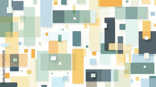 Overlapping abstract geometric shapes in soft colors modern design background.