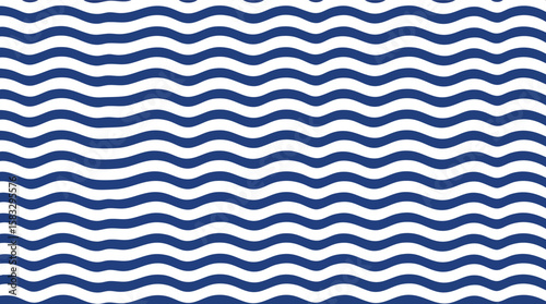 Seamless blue and white wavy pattern illustrating a marine nautical theme for various designs.