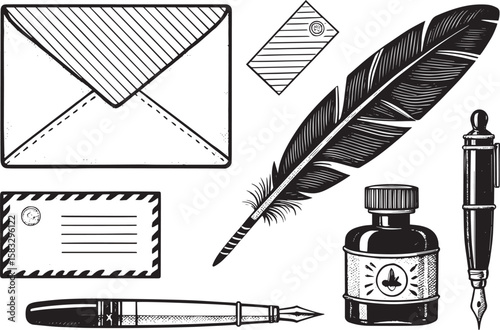 vector illustration of old paper and feather pen