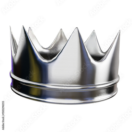 3D Rendering Image. 4K Photo of Dynamic Floating Silver Crown in Transparent Background.
