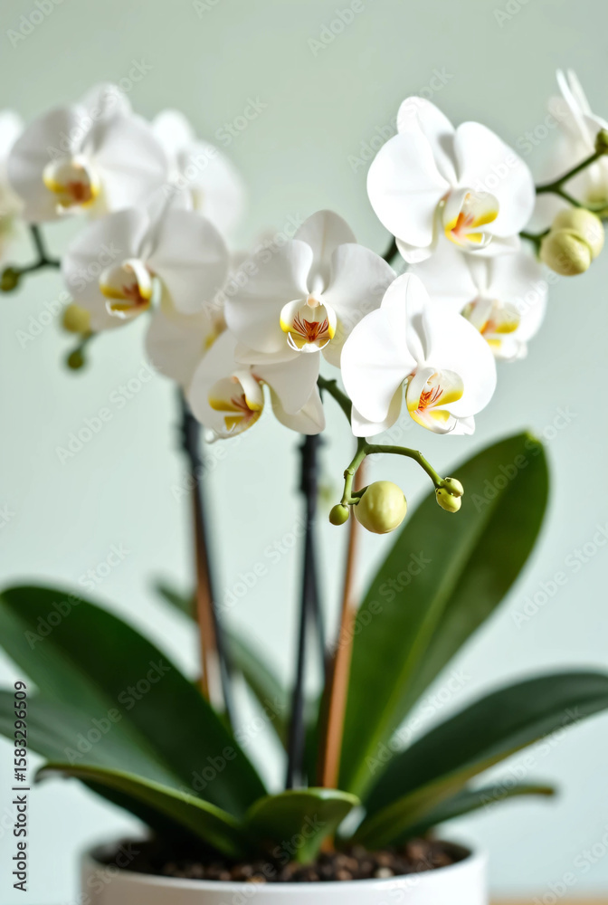 Fototapeta premium Potted lily of the valley on natural background with blank space for copy space. 