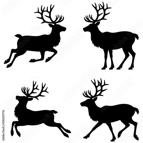 Four reindeer silhouettes on white