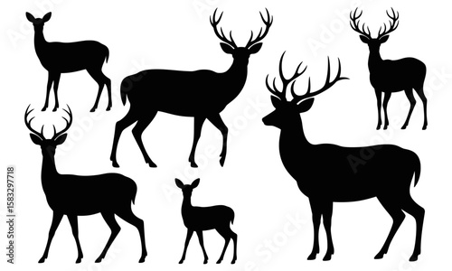 Silhouette group of various deer