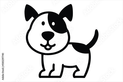 Cute cartoon dog with one black eye patch and tail silhouette