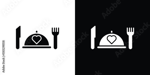 Wedding dinner icon vector graphics. Flat solid black vector set