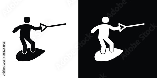 Wakeboarding icon vector graphics. Flat solid black vector set
