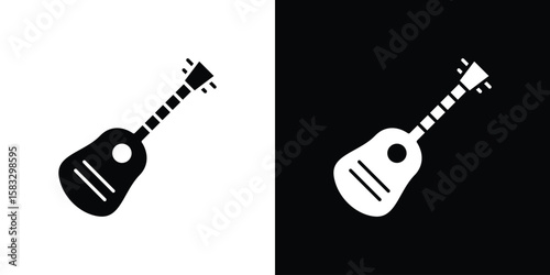 Ukulele icon vector graphics. Flat solid black vector set