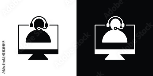 Tech support icon vector graphics. Flat solid black vector set