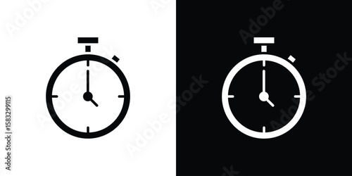 Stopwatch icon vector graphics. Flat solid black vector set