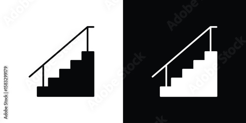 Stairs icon vector graphics. Flat solid black vector set