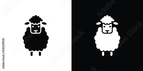 Sheep icon vector graphics. Flat solid black vector set