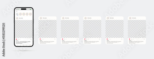 Smartphone Social Media Story Mockup: Showcase digital story, ideal for social media promotion, brand enhancement, and app interface presentation. A sleek smartphone with various story templates.
