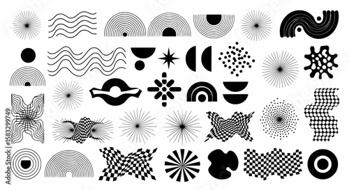 Abstract Geometric Shapes : A collection of graphic resources composed of intricate abstract forms and geometric elements, meticulously arranged to stimulate visual interest and creative expression. 