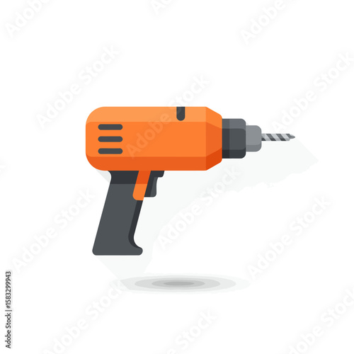 A vibrant orange electric power drill, an essential tool for construction and DIY projects, presented as a modern flat design icon on a clean white background.