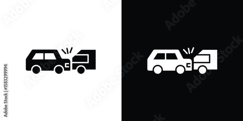 Rear end collision icon vector graphics. Flat solid black vector set