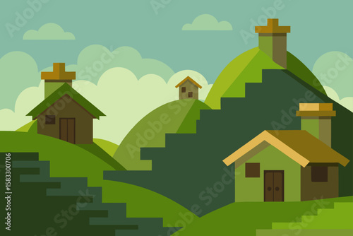 moss covered roofs in ancient hillside village