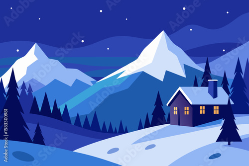 snow covered village in winter evening