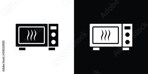 Microwave icon vector graphics. Flat solid black vector set