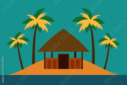traditional village hut surrounded by palm trees