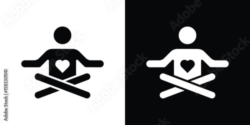 Meditating icon vector graphics. Flat solid black vector set