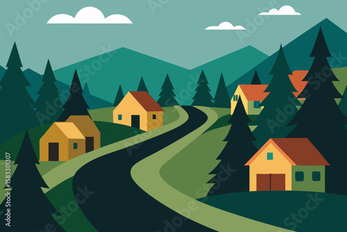 village surrounded by dense forest