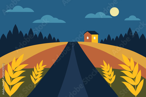wheat field surrounding quiet village road