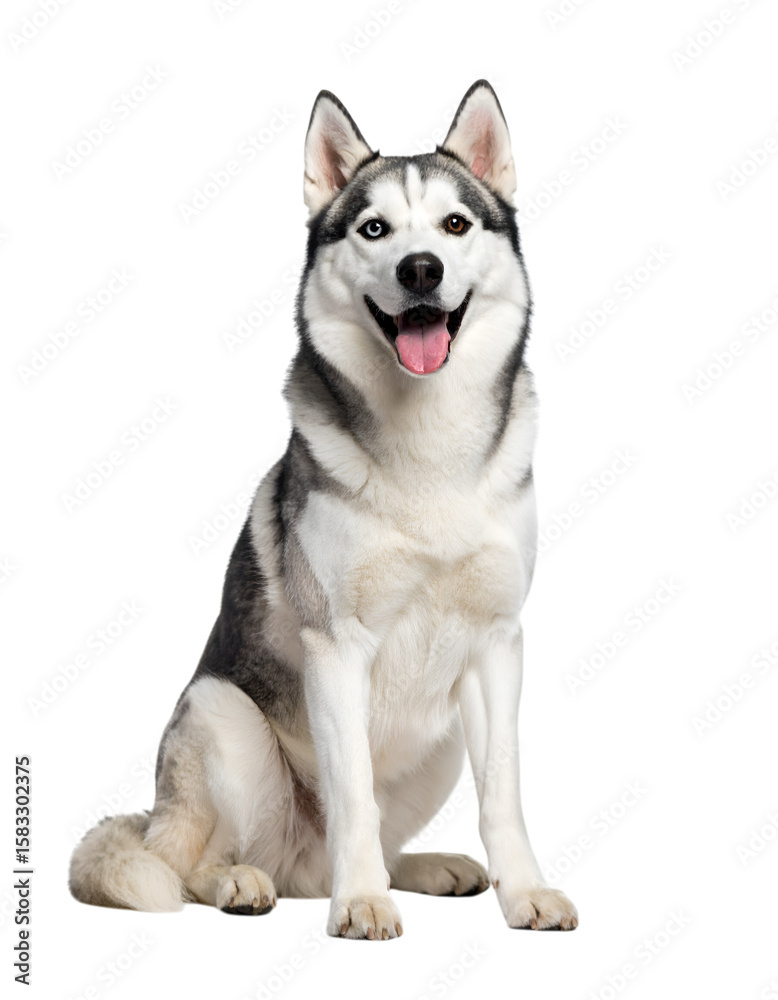 Majestic Siberian Husky in Studio Portrait: A striking Siberian Husky sits in a studio setting, its striking features and piercing gaze captured in vivid detail. Majestic Siberian Husky in Studio Portrait: A striking Siberian Husky sits in a studio setting, its striking features and piercing gaze captured in vivid detail.