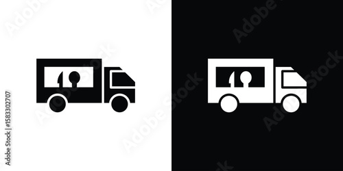 Food truck icon vector graphics. Flat solid black vector set