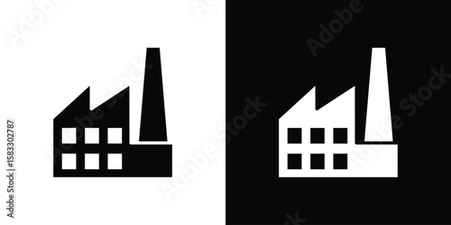 Factory icon vector graphics. Flat solid black vector set