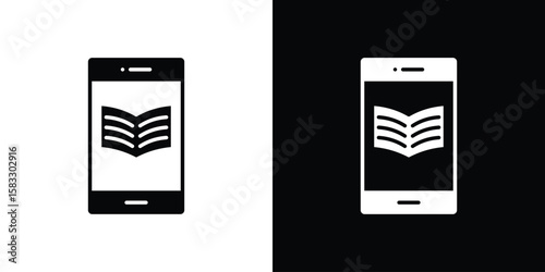 Ebook icon vector graphics. Flat solid black vector set