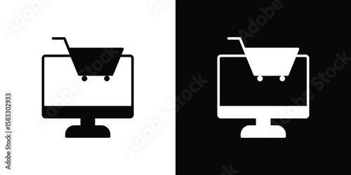E commerce platform icon vector graphics. Flat solid black vector set