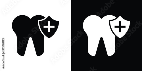 Dental insurance icon vector graphics. Flat solid black vector set