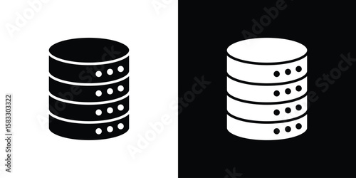 Cylinder database icon vector graphics. Flat solid black vector set
