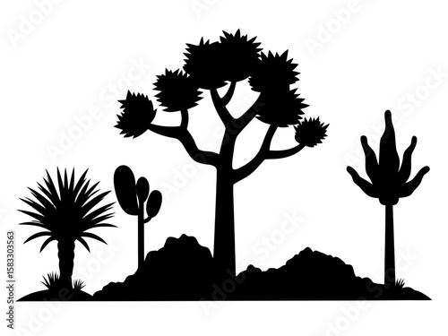 Joshua tree black silhouette, joshua tree, cacti,   black silhouette vector