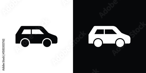 Compact car icon vector graphics. Flat solid black vector set