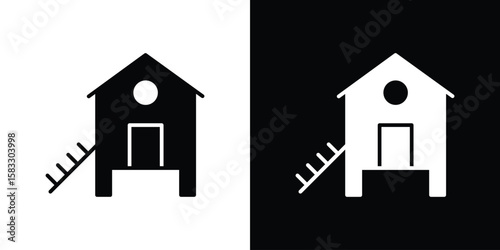 Chicken coop icon vector graphics. Flat solid black vector set