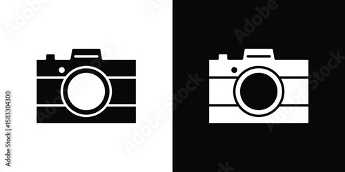 Camera icon vector graphics. Flat solid black vector set
