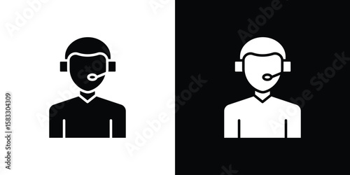 Callcenter icon vector graphics. Flat solid black vector set