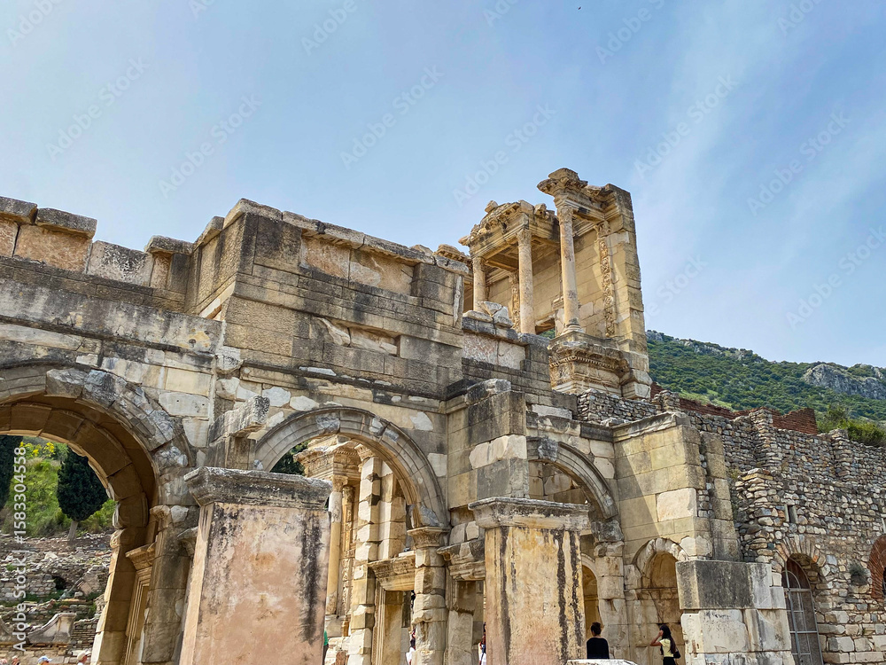 Fototapeta premium The Ancient Greece Greek and the Roman Empire, the ruins site of Ephesus and Library of Celsus, Izmir, Turkiye