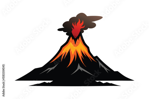 An active volcano spewing fire on white background