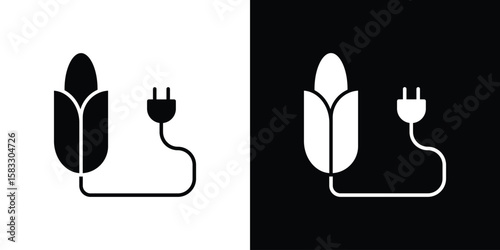 Biomass energy icon vector graphics. Flat solid black vector set